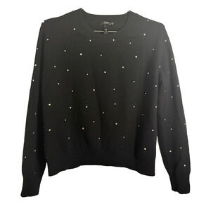 Aqua Cashmere Sweater Black 100% Cashmere Multicolor Rhinestone Stars Medium Cel